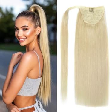 Imagem de BEAUTY PLUS Extensões De Cabelo Humano Com Rabo Cavalo Reto 18" Para Mulheres, 100 Gramas, Loiro Descolorido #613