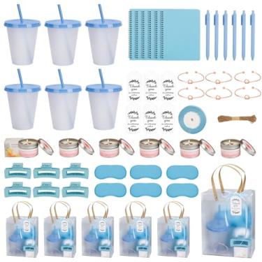 Imagem de VZCBZC 6 conjuntos de prêmios de chá de bebê para vencedores de jogos, lembrancinhas de chá de bebê, incluindo velas de caderno de copo de plástico com bolsa de presente para convidados vencedores