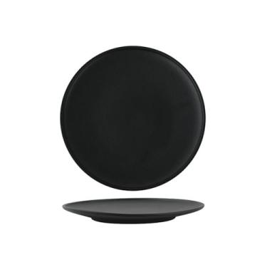 Imagem de Conjunto de mesa criativo de cerâmica minimalista nórdica redonda minimalista - prato raso de borda plana de 26 cm preto