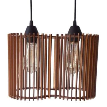 Imagem de Luminária Pendente América Modelo Ripado MDF Cru - LENOBRE, Bivolt