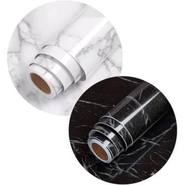 Imagem de Papel de Parede Adesivo Mármore Branco ou Preto 5m Vinil Autoadesivo Envelopamento Mesa Vidro Movéis Lavável Revestimento Sala Cozinha Banheiro Decoração Aplicação Acabamento Liso (Preto)