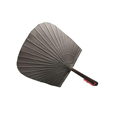 Imagem de Ventilador dobrável artesanal ventilador manual japonês, papel de arroz preto retrô dupla face em branco, ventilador antigo, faça você mesmo papel de cânhamo grosso ventilador de bambu ventilador