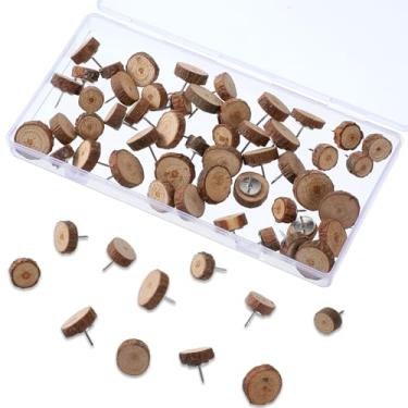 Imagem de 60 peças de tachinhas de madeira para polegar, pinos de madeira natural para quadro de avisos, pinos decorativos redondos de madeira para quadro de cortiça, fotos, escritório