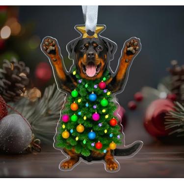 Imagem de KoKi93Art Enfeite de acrílico para cães Rottweiler de Natal - Enfeites de árvore de Natal para cães fofos - Decoração divertida - Pendurado em árvore de Natal