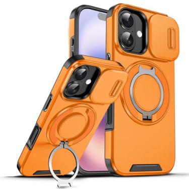 Imagem de Dteck Capa de telefone à prova de choque para iPhone 17 (6,3 polegadas, versão 2025) com capa deslizante para câmera, suporte de anel giratório, compatível com acessório MagSafe, capa magnética