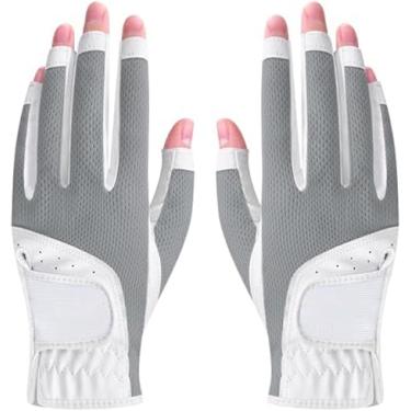 Imagem de 1 par de luvas de golfe femininas com dedo aberto, pacote com 2, luvas de golfe sem dedos, mão esquerda, sem dedos, poliuretano e microfibra, tecido de malha respirável legal e confortável (cinza, 20)
