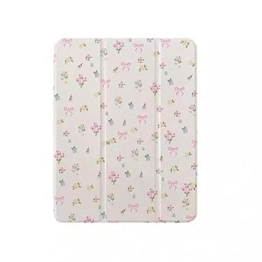 Imagem de Capa fólio rígida com suporte triplo ajustável para Apple iPad Pro de 12,9 polegadas, modelo 2020, creme, branco, rosa, flores, floral, refrescante, chique, delicado, fofo, adorável desenho animado