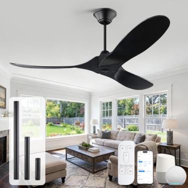Imagem de NWIASS Ventilador de teto externo de 60 polegadas sem luz, ventilador de teto inteligente moderno funciona com Alexa e Google Assistant, ventilador de teto de madeira maciça de 6 lâminas para varanda