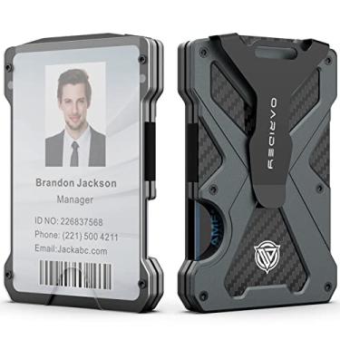 Imagem de Carteira minimalista masculina - Carteira fina de alumínio com clipe para dinheiro com porta-cartão de identidade, carteira de fibra de carbono, bloqueio RFID, comporta até 15 cartões com clipe para