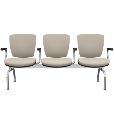 Imagem de Cadeira Longarina 3 Lugares Aeroporto Recepção Cromado Baixa Flexi P03 Vinil Bege - Lyam