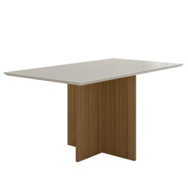 Imagem de Mesa De Jantar Retangular 6 Lugares 160cm Tampo Chanfrado Sem Vidro Helô Carvalho/off White - Poliman
