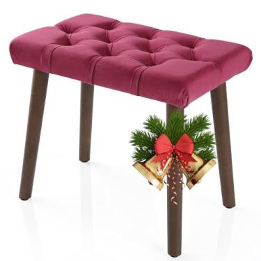 Imagem de AKLOT Banco de piano estofado de veludo: pernas de seringueira com capacidade de carga de 136 kg, altura do assento ergonomicamente ajustada, montagem fácil, banco de piano para penteadeira, quarto e