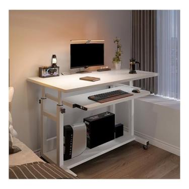 Imagem de HGTRH Mesa de ajuste de altura, mesa de computador com rodas universais de 360° ajuste de altura 69-85 cm bandeja de teclado rack de armazenamento estrutura estável em forma de H mesa com suporte para