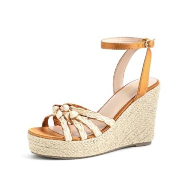 Imagem de SICARE Sandálias de bico aberto para mulheres, alpargatas, plataforma, trançadas, com tiras trançadas, confortáveis, sem cadarço, salto alto, sandálias elegantes com tira ajustável no tornozelo, Nude