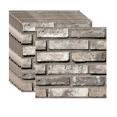 Imagem de 10 peças de painéis de parede 3D, papel de parede de tijolo 3D de espuma, descasque e cole , papel de parede autoadesivo de pedra sintética para fundo de TV, fundo de sofá, sala de estar, quarto.
