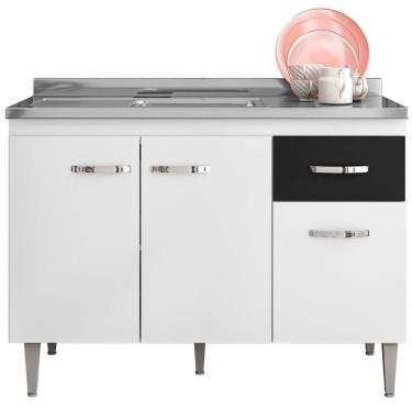 Imagem de Balcão De Pia Cozinha 3 Portas 120Cm Branco E Preto S/Tampo