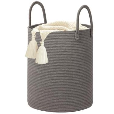 Imagem de HOBASKET Cesto de roupa grande de tecido, cesta de armazenamento de corda de algodão 60L para cobertores na sala de estar, cesto de berçário alto decorativo para brinquedos e roupas, cesta de bebê