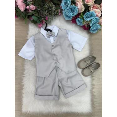 Imagem de Conjunto Social Pajem Menino com Colete Cinza Claro e Gravata Borbolet