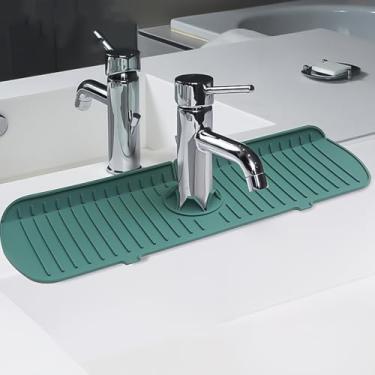 Imagem de Protetor contra respingos de pia de cozinha, alça de torneira de silicone, bandeja coletora de gotejamento para torneira de diâmetro inferior em 6,5 cm, suporte de esponja, protetores de pia tapete