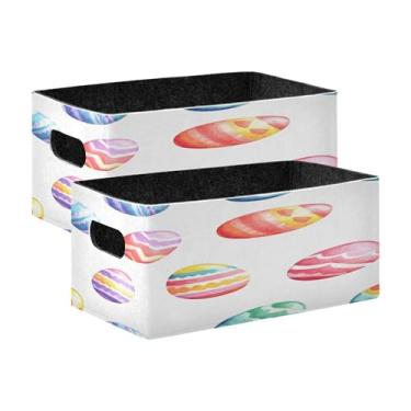 Imagem de xigua Conjunto de 2 caixas de armazenamento de ovos de Páscoa, cubo de armazenamento dobrável, organizador de cestas de armazenamento para livros, prateleiras, armário, lavanderia, berçário