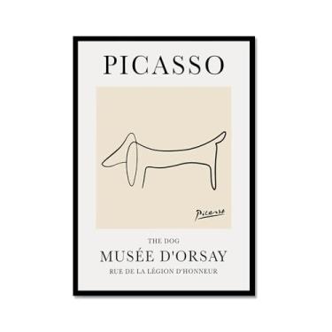 Imagem de Pintura em tela vintage Picasso desenho de linha de cachorro gato pássaro cavalo desenho abstrato animal impressão minimalista arte de parede pôster para sala de estar decoração de casa