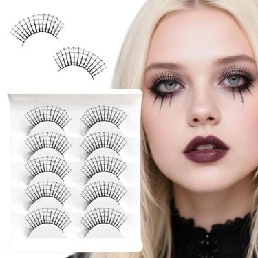 Imagem de 5 pares de cílios postiços de Halloween, cílios góticos em forma de teia de aranha para fantasia de Halloween, baile de máscaras, chique, moda, festa, cílios de renda preta