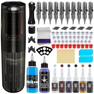 Imagem de Tuffking Máquina de tatuagem sem fio, kit completo de arma de tatuagem com 1600 mAh, 10 peças, agulhas de cartucho, 6 peças, suprimentos de tatuagem de tinta colorida para tatuadores (marrom 1)