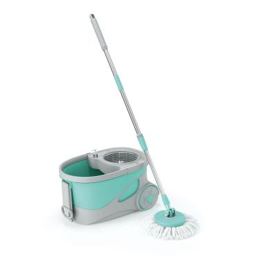 Imagem de Mop Giratório com Balde Ciclone para Limpeza de Pisos em Aço Inox com Rodinhas e Dispenser 20L Verde com Cinza Flashlimp