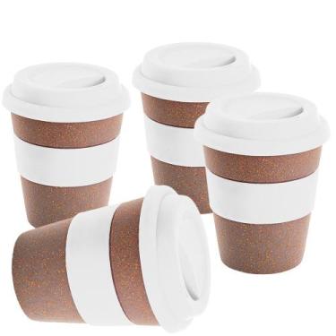 Imagem de Kit 4x Copo Fibra de Bambu 390ml Fiber TopGet Branco