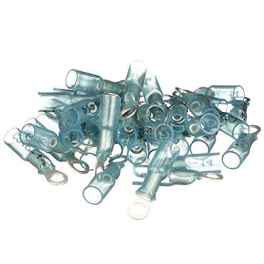 Imagem de Seachoice Terminal de anel termorretrátil, terminais de anel termorretráteis de grau marítimo, azul, pacote com 100, serve para parafusos #10, faixa de fio 16-14