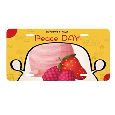 Imagem de DIYthinker Placa de licença com bola de sorvete rosa de uva de morango para decoração de carro Dia da Paz