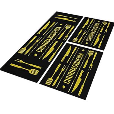 Imagem de Tapete Passadeira Cozinha Churras PtAm 120x40 + 2 Capachos 60x40