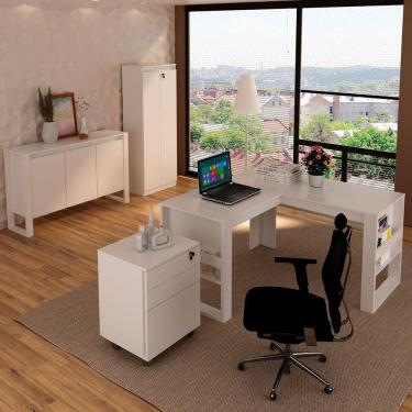 Imagem de Conjunto Home Office 4 Peças 1 Mesa, 1 Gaveteiro e 2 Armários para Escritório Stanford...