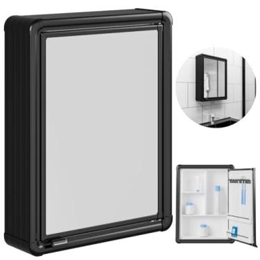 Imagem de Armário Banheiro Espelheira Sobrepor Preto | Com Perfil de Alumínio | 35x11,3x45cm | 01 Porta | Astra
