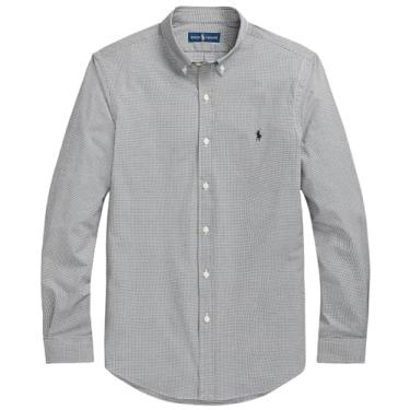 Imagem de Polo Ralph Lauren Camisa esportiva masculina de popelina sólida (XG, preto xadrez), Preto e branco, GG
