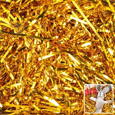 Imagem de Zwish Enchimento de papel de corte enrugado dourado para presente 450 g para embalagem de presente, enchimento de cestos, ouro brilhante, melhor enchimento de presente
