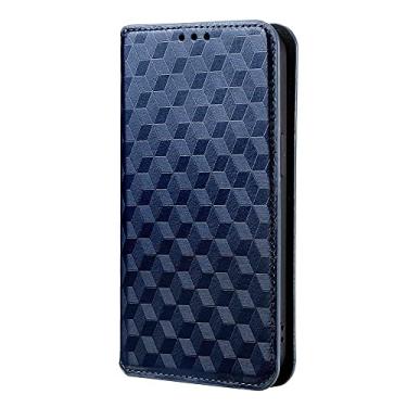 Imagem de Capa compatível com Samsung Galaxy A82 5G Quantum 2, capa com compartimento para cartão, design de carteira, padrões estereoscópicos. Azul estável