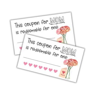 Imagem de Cupons de vale de presente para o Dia das Mães resgatáveis para gravação em branco | Pacote com 50 certificados de 5 x 8,9 cm Presente para mãe de flores infantis
