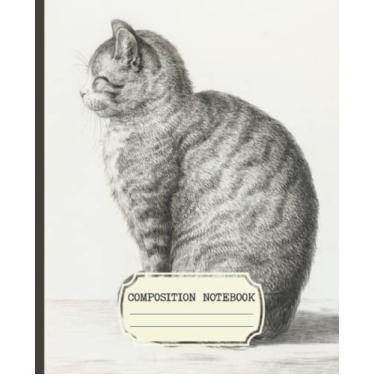 Imagem de Caderno de composição: faculdade de estética vintage pautada com design de capa de gato fofo