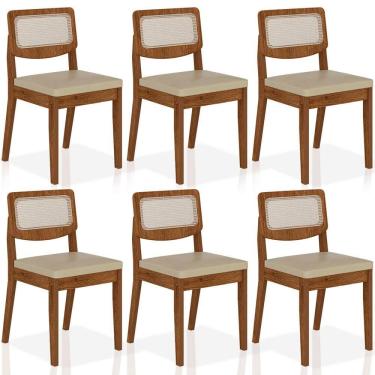 Imagem de Kit 6 Cadeiras Sextavada Bari Freijó/corino Bege - Móveis Arapongas