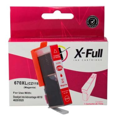 Imagem de Cartucho de Tinta Compatível para 670xl 670 Marca X-Full para Impressora Ink Advantage 6525 6520 5525 4625 4615 3525 (Magenta, 14,5 ml)