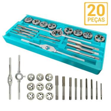 Imagem de Jogo Kit Macho e Tarracha Femea Maleta 20 Pcs Tarraxa Cossinete Abre R