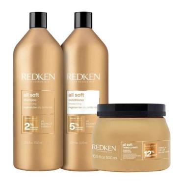Imagem de Kit redken all soft shampoo 1l condicionador 1l e mascara 500gr
