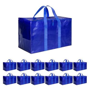 Imagem de Simple Deluxe Pacote com 12 sacos de transporte, bolsas de armazenamento resistentes com tampas, alças resistentes e zíper, alternativas para caixas de mudança, extragrande, para embalagem de roupas,