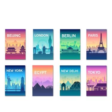 Imagem de Placa Decorativa para Sala Cidades Kit 8un MDF 20x30cm - Quartinhos