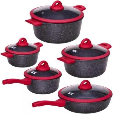 Imagem de Conjunto De Panelas Premium Com Cor Preta Com Vermelho Ideal Para Amig