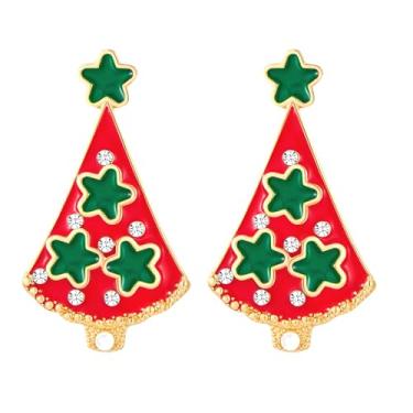 Imagem de YUJIE Brincos de Natal femininos de floco de neve, árvores de Natal douradas, com strass, pérola, brilhante, colorido, lâmpada, brincos, bijuterias de fantasia de Natal, Latão, Sem pedra preciosa