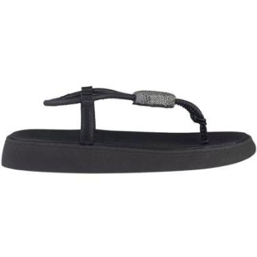 Imagem de Sandália Flat Strass Conforto Feminina Moleca Napa Preto/Grafite 5499.103-Feminino