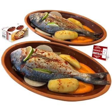 Imagem de Hakan Conjunto de 2 formas ovais de argila Bergama feitas à mão | Formas de terracota esmaltadas por dentro | Pratos de caçarola para assar no forno | Argila de cerâmica tradicional em caixa, grande