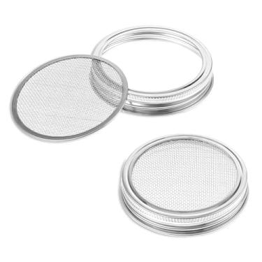 Imagem de Hariendny Pacote com 2 tampas de germinação de aço inoxidável para potes de pedreiro, tampas de peneira de grão de malha de boca larga, prata, 9 cm, 2 peças